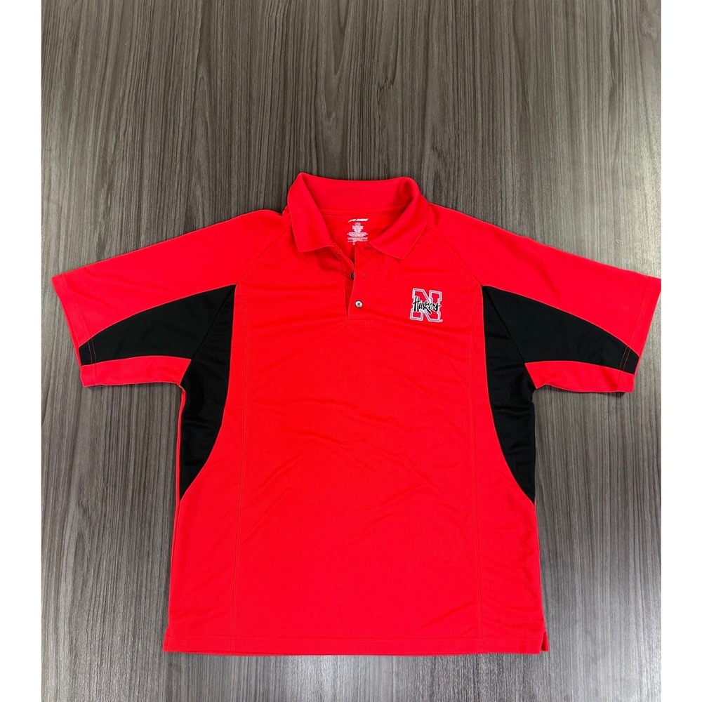 Pro Edge Nebraska Huskers Polo Shirt Mens Large Red Black Mesh Short Sleeve Logo